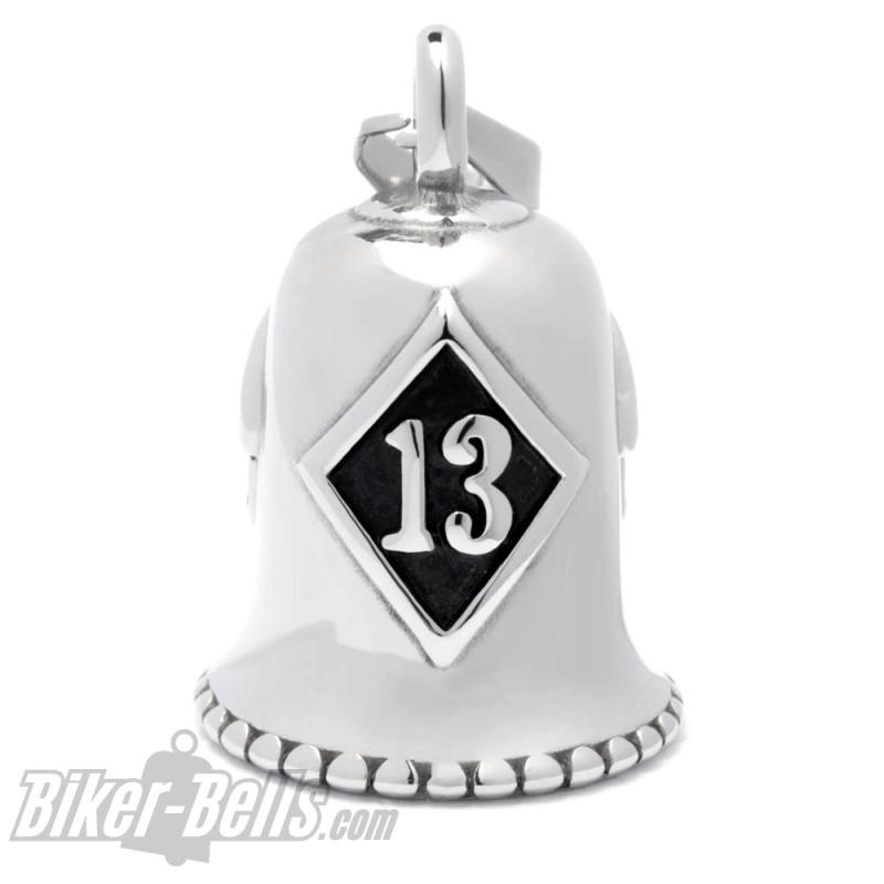 Lucky 13 Biker-Bell aus Edelstahl Glücksbringer Motorradglocke Dreizehn Glücksglocke